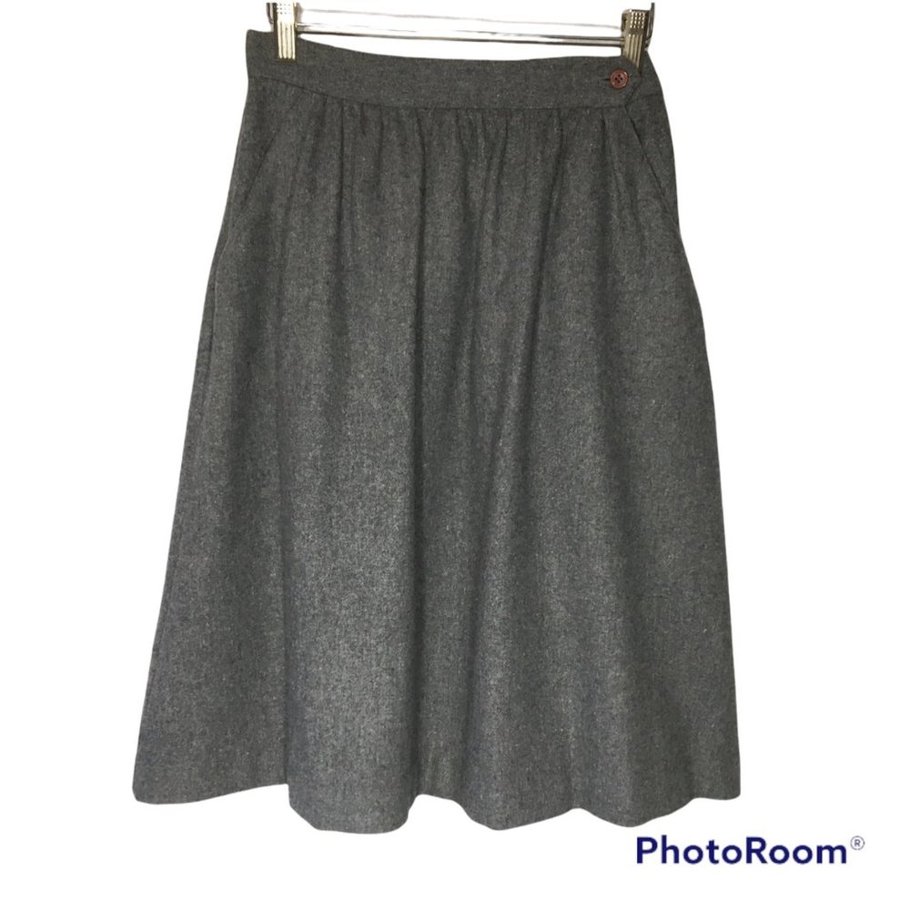 Vintage 70's Grey Minimalist Skirt, Retro Causal Work Skirt, Boho Hippie Office - Picture 1 of 10